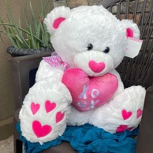 White stuffed teddy bear xoxo Valentine’s Day gift heart plush love letter
